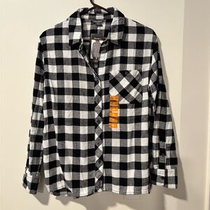 Eddie Bauer Plaid Flannel Shirt in Black and White